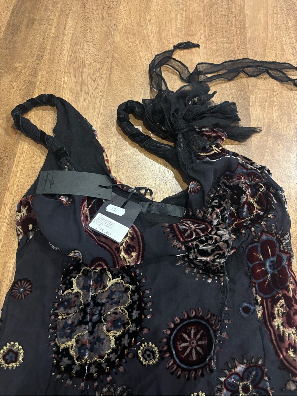 Embroidered Black Sheer Strap Dress - Picture 3 of 5